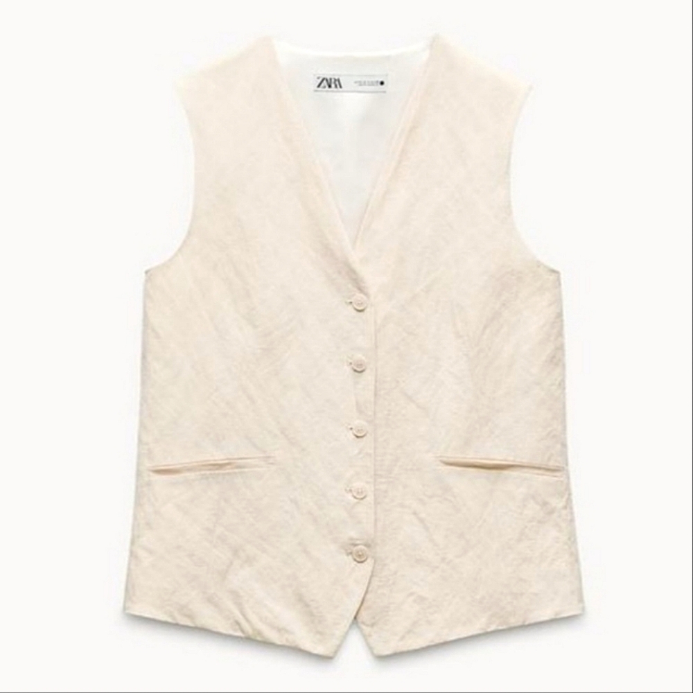 ZARA "SET" ECRU WRINKLED EFFECT VEST/PANT CO-ORD 💖 - Picture 6 of 8